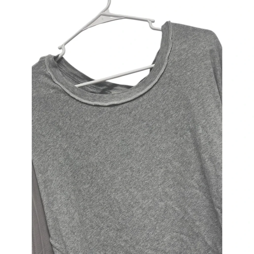 Free People Oversized Boho Top Grey Mesh Bell Sleeve Size Small Petite